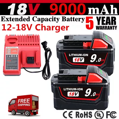 2PACK Battery For Milwaukee M18 Fuel 48-11-1860 XC 9.0 Ah M18 M12 Rapid Charger • $72.98