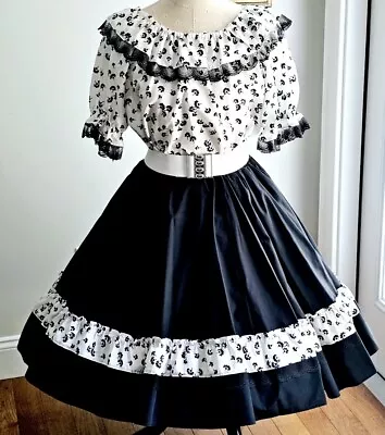 Vintage Square Dance Outfit Set Skirt & Blouse Rockabilly Black & White • $65