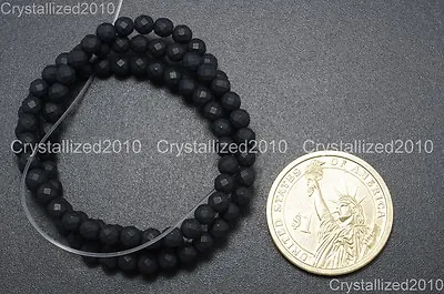 Natural Matte Black Onyx Gemstones Faceted Round Beads 4mm 6mm 8mm 10mm 15.5‘’ • £4.07