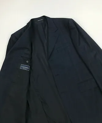 Men's Navy Blue Check Canali Blazer 42R Wool 3 Button Double Vent Lined Italy B • £33.99