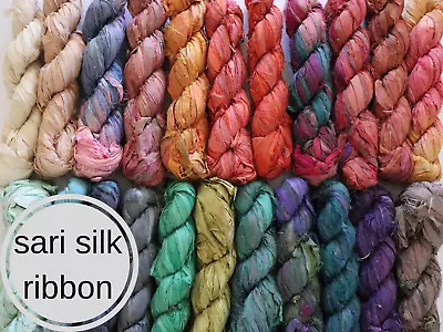 $11.50 • Buy Sari Silk Ribbons, 40m Recycled Raw Edge Fibre, Weaving Macrame Gift Wrapping