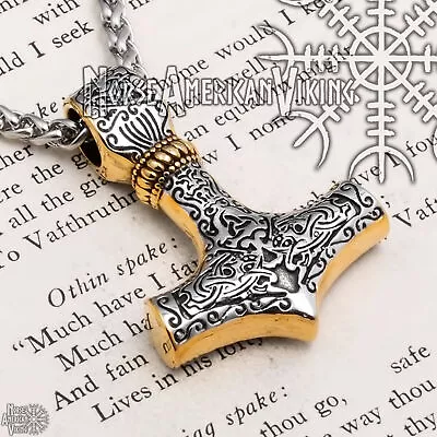 Viking Mjolnir Thor's Hammer Stainless Steel Pendant Necklace • $24.99