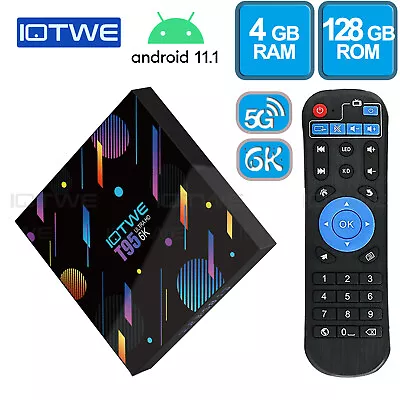 6K IOTWE 4+128GB TV Box Quad Core UHD HDMI 5G WIFI Android 11.1 Media Player BT • £38.69