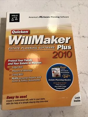 Quicken WillMaker Plus Estate Planning Will Software 2010 New And Sealed • $12