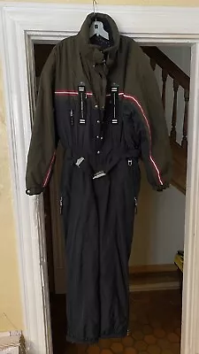Vintage Bogner One Piece Ski Suit Belted Hooded Mens Sz 40 (34 Waist) Black • $99.50