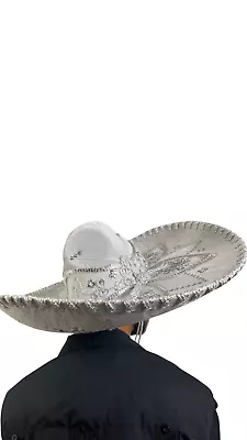 Mexican Adult Charro Sombrero - White & Silver | Authentic Tradition | Unisex • $57.99