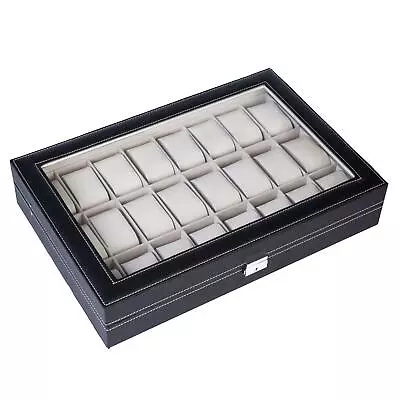 24 Slot Watch Box Leather Display Case Organizer Top Glass Storage • $25.99