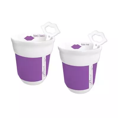 Un Mondo Di Baci Set Of 2 Cappuccino Cups And Spoons By Baci Milano Purple • £20.75