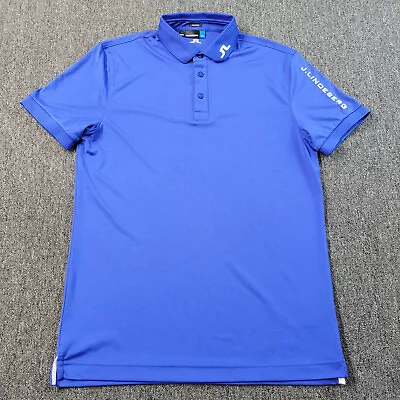 J Lindeberg Polo Shirt Mens L Blue Solid Short Sleeve Slim Fit Golf Performance • $29.99