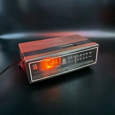 Vintage Alarm Clock Radio Flip Number 1984 General Electric Wood Grain 7-4305F • $103.20