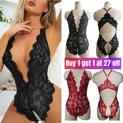 £4.16 • Buy Womens Lace Bodysuit Sexy Lingerie Babydoll Crotchless Underwear Nightwear
