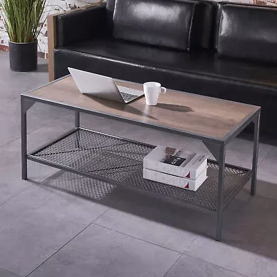 Cuboid Table For Living Room With 3D Texture Metal Frame And Mesh Storage Shelf • $77.99