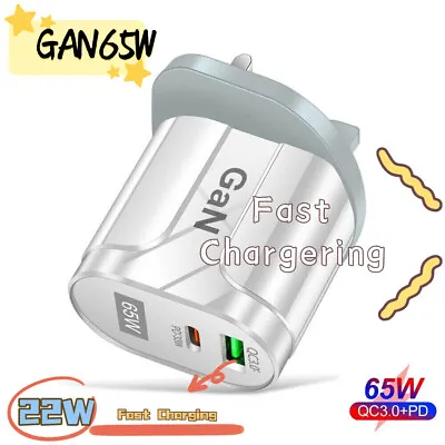 65W GaN Fast Quick Charger PD Type-C USB QC 3.0 Wall Charger Adapter UK Plug • £8.51