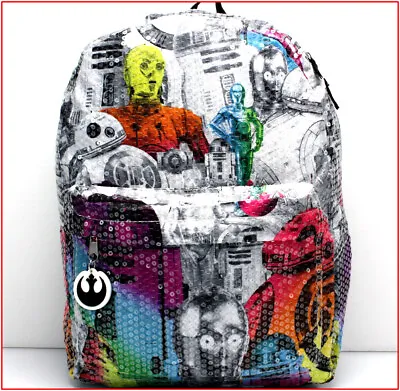 Star Wars Large 16  BACKPACK R2-D2 3CPO BB-8 Kite Robots Sparkly SEQUINS ❤️NEW❤️ • $32.35