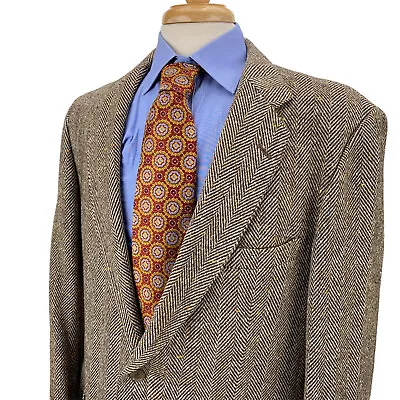 Vintage Magee  Dongel Tweed Herringbone Brown Blazer Sport Coat Jacket Mens 42R • $74.99