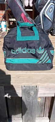 Vintage Adidas Duffel Bag Trefoil Logo Gym Sports Soccer Black Green Top Handle • $34.95