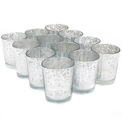 £15.99 • Buy Speckled Tea Light Holders - Set Of 12 Silver Stylish Glass Candle Holders | M&W