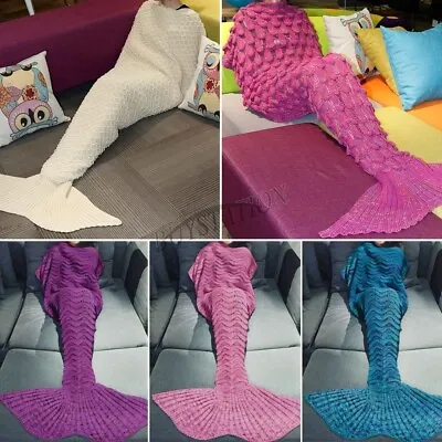 Mermaid Tail Blanket Knitted Crocheted Sofa Quilt Rug Festival Gift UK • £5.99