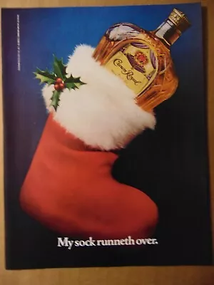 1982 CROWN ROYAL Bottle In Christmas Stocking Vintage Art Print Ad  • $12