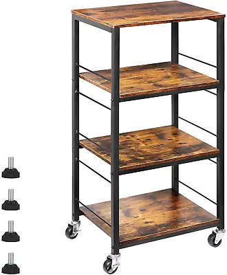 Rolling Kitchen Cart Industrial Serving Cart 4 Tier Wood Utility Island On Wheel • $79.99