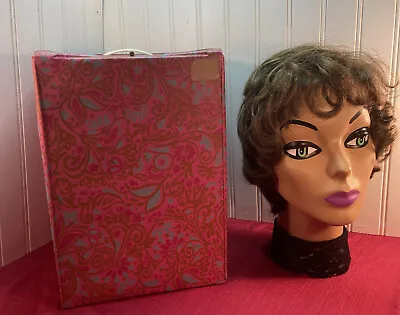 Vtg 60’s Mod Paisley Pink Wig Carrying Case Luggage Suitcase W/ Mannequin Head • $59.49