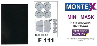 Montex 1/72 GENERAL DYNAMICS F-111 AARDVARK CANOPY & WHEELS PAINT MASK Hasegawa • $4.99