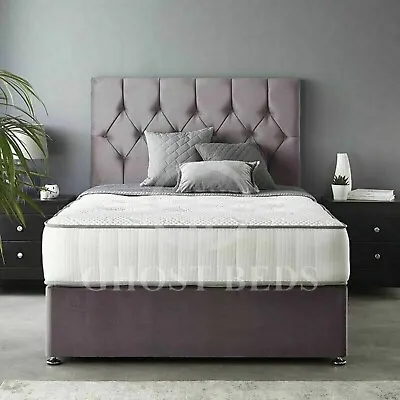 Grey Or Black Suede Memory Foam Divan Bed Set With Mattress+headboard • £160