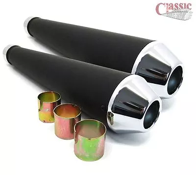 Universal Black And Chrome Megaphone Silencers Cafe Racer Style • £89.95