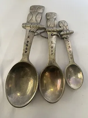 Darling Set Of Pewter Vintage Owl Measuring Spoons • $14.86