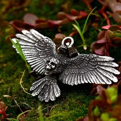 Mens Skull Flying Eagle Pendant Necklace Stainless Steel Jewelry Chain 24  Gift • $10.99