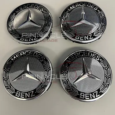 $17.95 • Buy 4PCS Mercedes-Benz Silver & Black 75MM Wheel Rim Center Hub Caps AMG WREATH