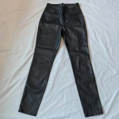 H & M Divided Black Faux Leather High Rise Embossed Pants Goth Moto Size 4 • $19.80