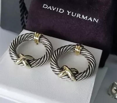 DAVID YURMAN *RARE* 14K Gold  X  Round Thoroughbred Cable Earrings - Stunning! • $455