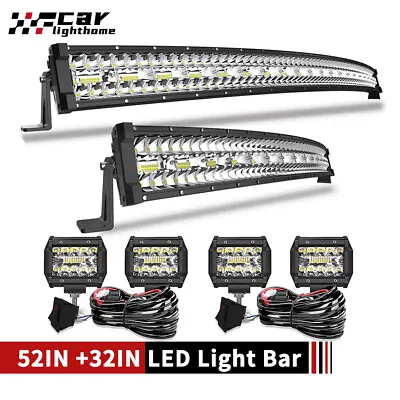 22 32 42 50 52 Inch Curved Tri-Row LED Light Bar Combo Kit Pods For Truck SUV • $145