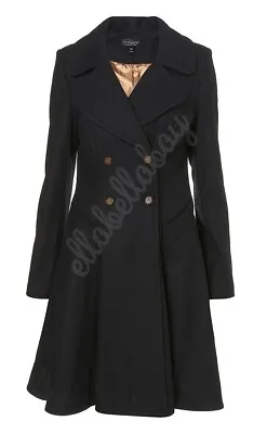 £199.99 • Buy TOPSHOP Navy Wool Corset Lace Up Victorian Fit Flare Skater Riding Coat UK12 14