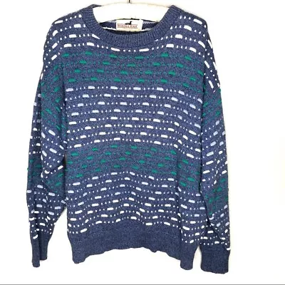 VINTAGE 1950s Winona Knits Chunky Knit Blue Grandpa Ski Sweater Size Medium • $45