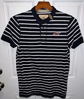 NWT Hollister Mens Cotton SS Navy Blue White Striped Henley T Shirt Large/medium • $8