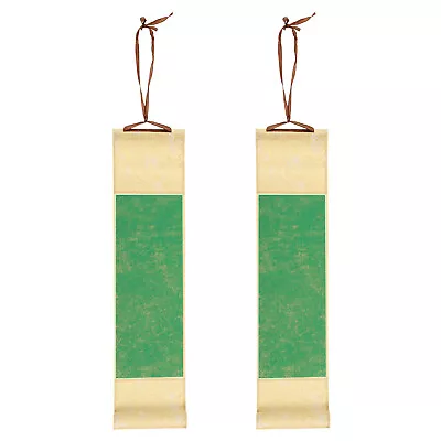 15x4  Silk Half Raw Ripe Blank Hanging Xuan Paper Scroll 2Pcs Light Green • $20.69