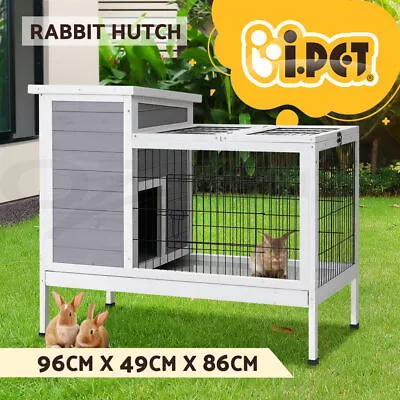 I.Pet Rabbit Hutch Chicken Coop Large Run Wooden Outdoor Bunny Pet Cage House • $115.95