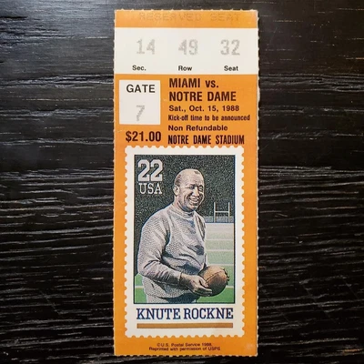 $325 • Buy 1988 Miami Vs Notre Dame  Catholics Vs Convicts  Ticket Stub - Nice Condition!