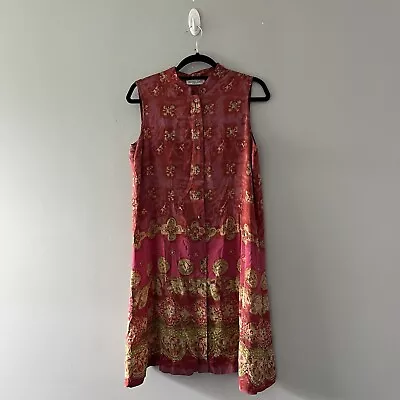 Vintage Amanda Smith Pure Silk Sleeveless Shirt Dress Burgundy Floral Size 16 • $24