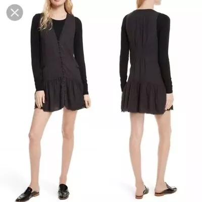 Free People M Gray Anas Mini Dress Sleeveless Boho Houndstooth Boho Chic Wow • $45.60