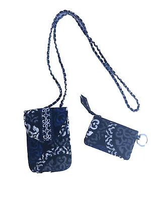 Vera Bradley Canterbury Cobalt Black White Blue Mini Purse Phone Chain Crossbody • $19.99