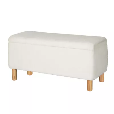 Artiss Storage Ottoman Blanket Box 99cm Teddy Fabric White • $185.93