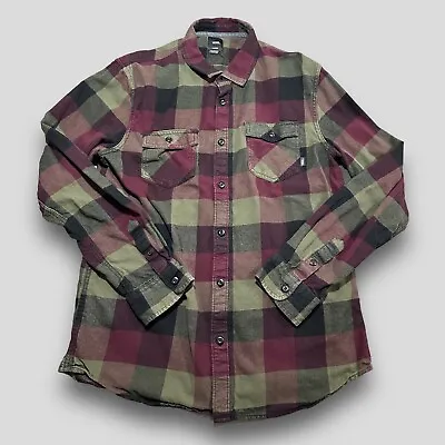 Vans Flannel Shirt Mens XL Red Black Green Plaid Button Up Skater BMX Lumberjack • $21.14