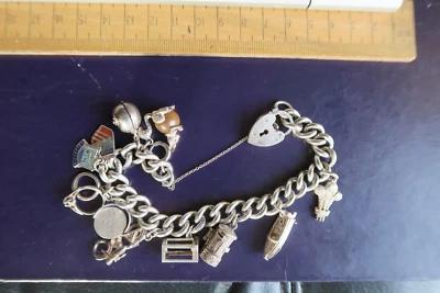 £69.99 • Buy Ladies Vintage 925 Solid Sterling Solid Silver Charm Bracelet & 12 Charms 73g
