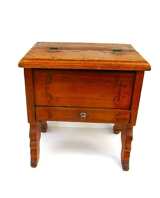 Antique Hinged Wood Shoe Shine Box Bench With Cast Iron Foor Rest • $69.99