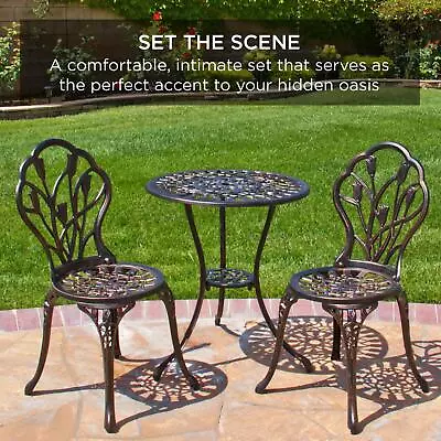 Antiqued 3-Piece Outdoor Bistro Set Solid Cast Aluminum Table & Chairs Bronze • $189.97