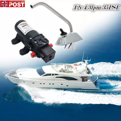 12V Electric Water Pump With Tap Faucet KIT For Caravan Galley Boat Auto Faucet • £0.99