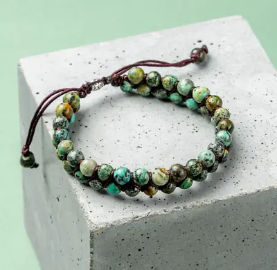 Handmade Braided African Turquoise Round Bead Healing Women Men Bracelet Gift • $12.80